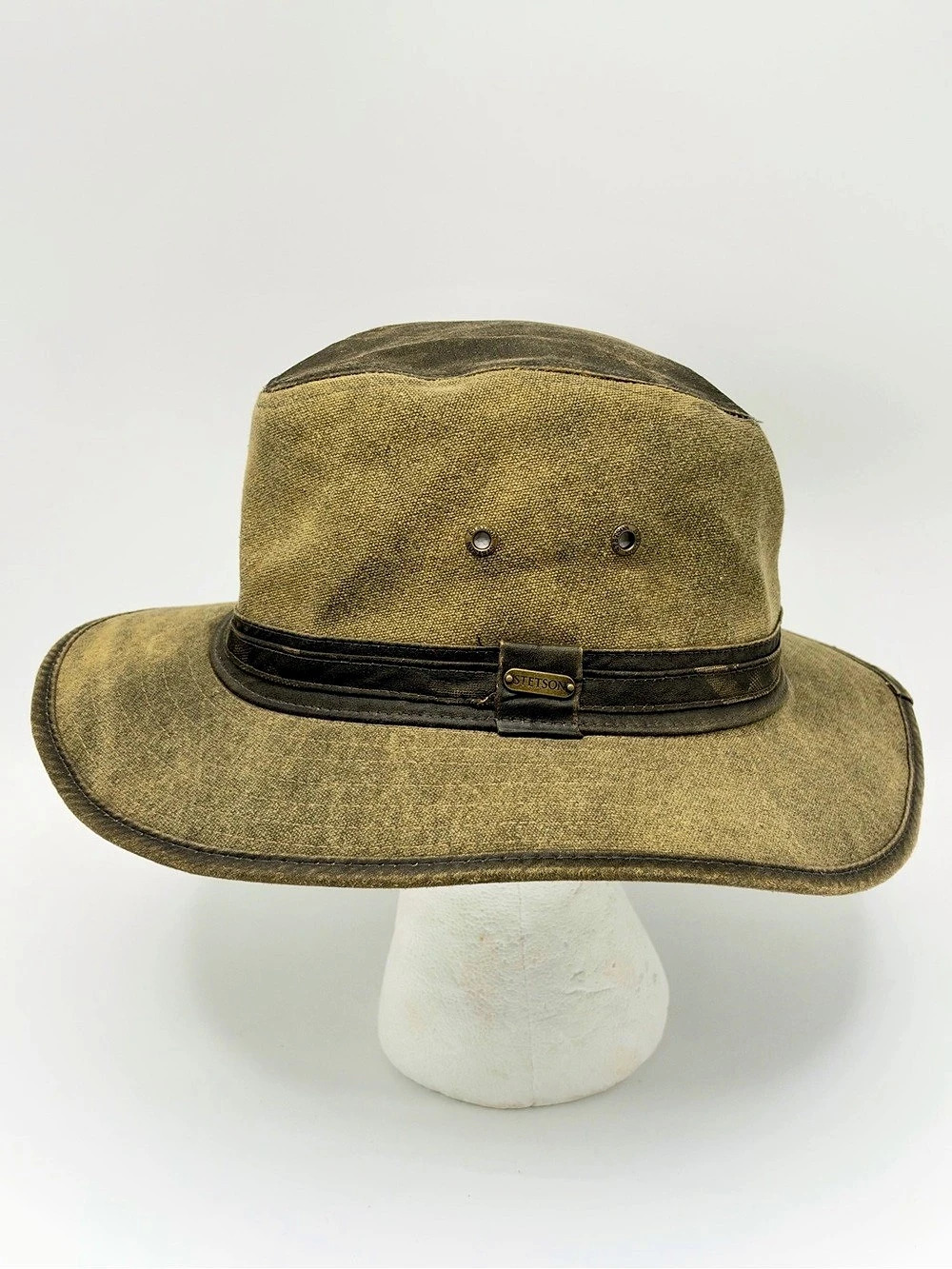 Stetson Weathered Cotton Safari Outback Hat Brown Plaid Lined Large